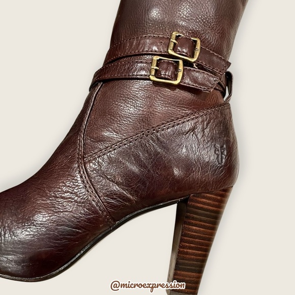 $369 Frye Miranda Slouch Mid Calf Brown Leather Casual Formal Stiletto Booties - Picture 6 of 12